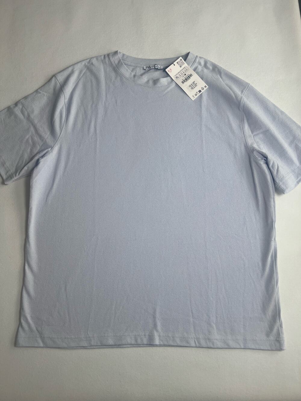 Zara Mens XL Light Blue Cotton Blend Heavyweight T Shirt Oversized
